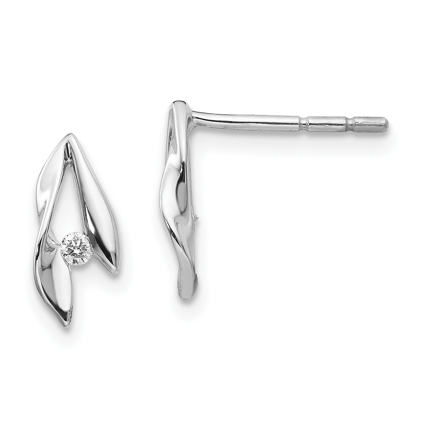 925 Sterling Silver Rhodium-Plated Satin And Polished Diamond Post Earrings